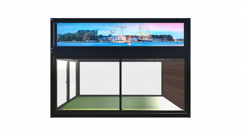 Scube361 Eventcontainer - Showroom mit LED Attika