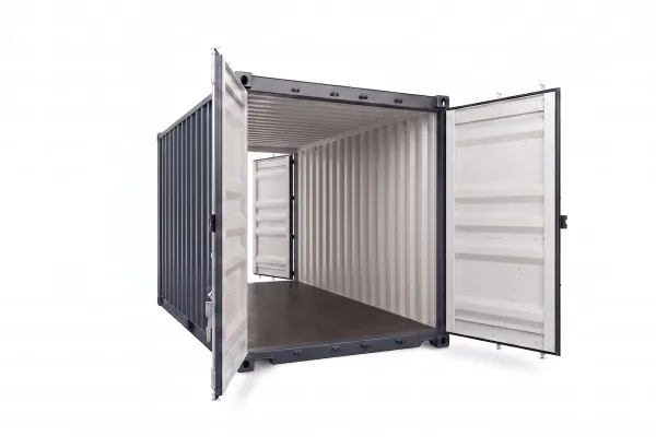 10 Fuß Double Door Container - Foto Schwarzer 10 Fuß Double Door Container aus Corten-Stahl mit doppelten Flügeltüren für beidseitigen Zugang