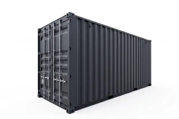 20 Fuß High Cube Container - Foto Anthrazitfarbener 20ft High Cube Seecontainer im minimalistischen Industrial-Design für Events