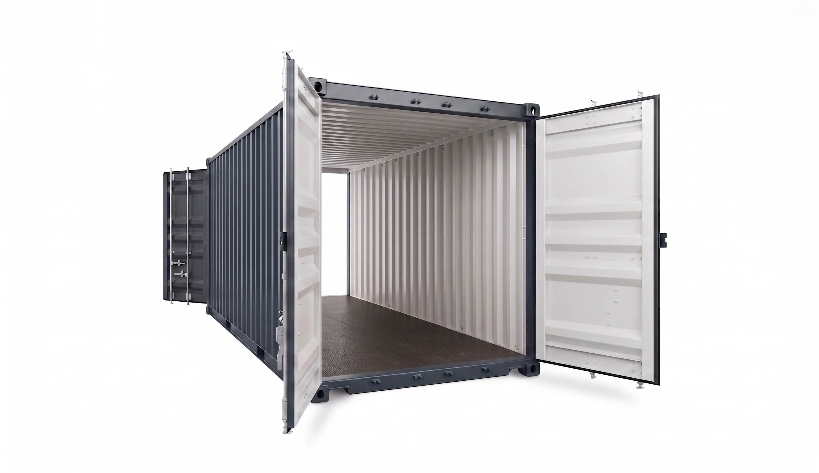 Anthrazitfarbener 40ft High Cube Double Door Tunnelcontainer für Event-Logistik und Kulissenbau