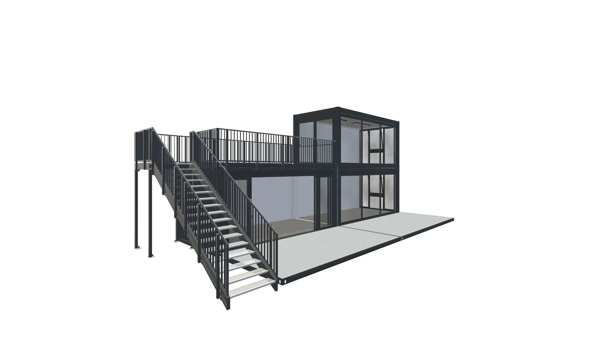 Roadshow-Container "Urban" – Modulare Event-Lounge mit Dachterrasse Screenshot - Vorne Links Roadshow-Container "Urban" – Modulare Event-Lounge mit Dachterrasse Screenshot - Vorne Links