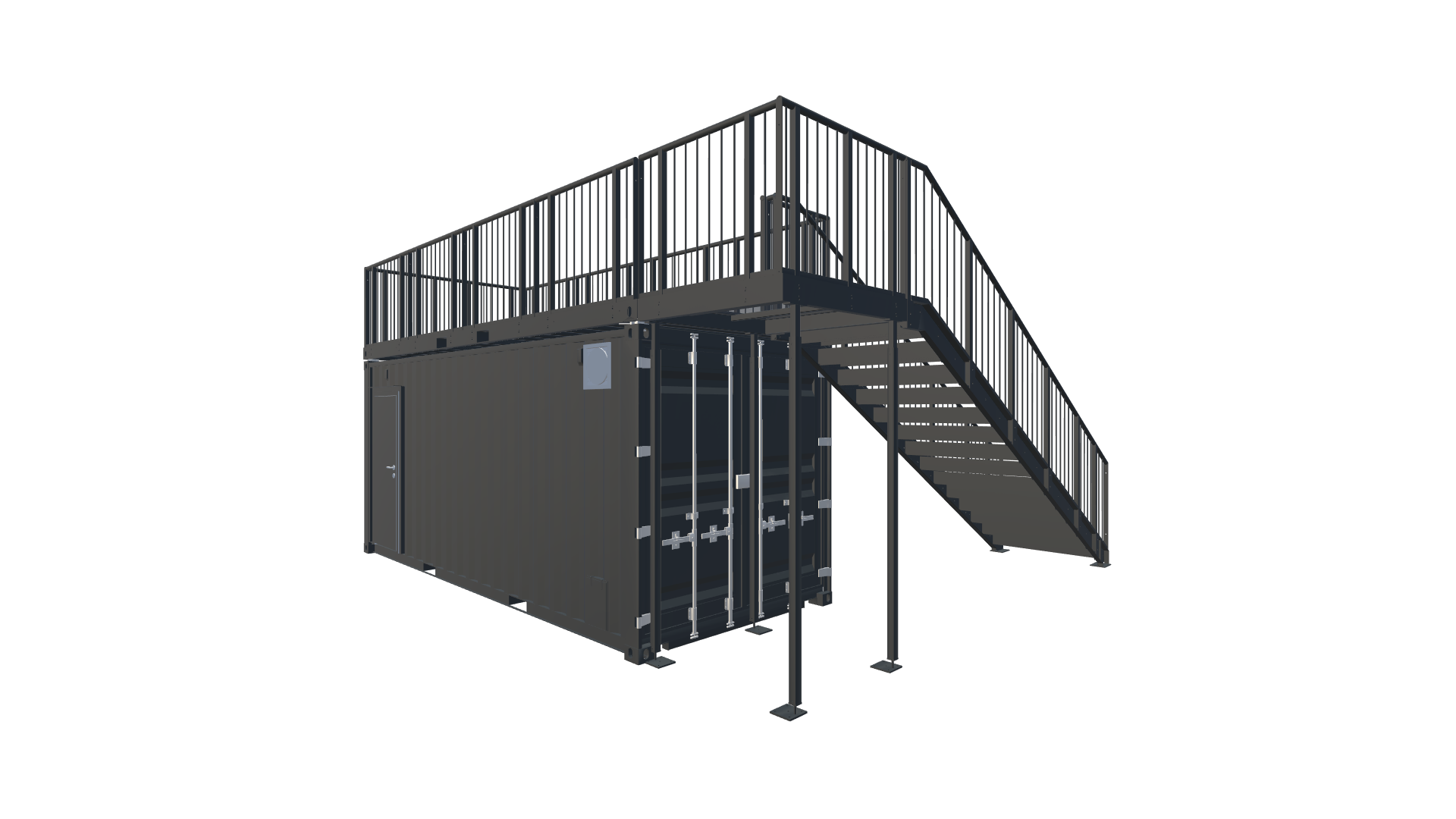 20 Fuß Kiosk Container mit Dachterrasse Screenshot - Hinten Links