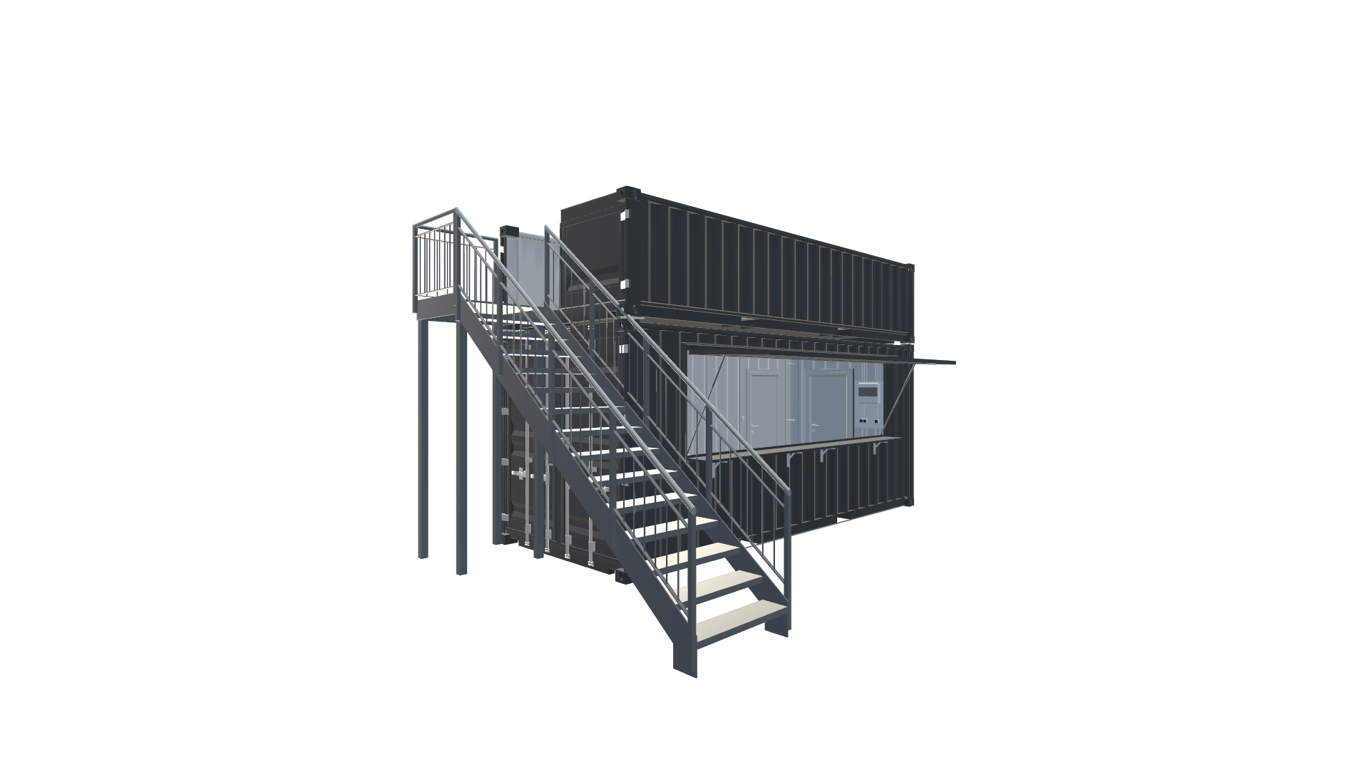 Outdoor-Fashion Seecontainer „Terra Nova“ – Promotionmodul mit Bar Screenshot - Vorne Links