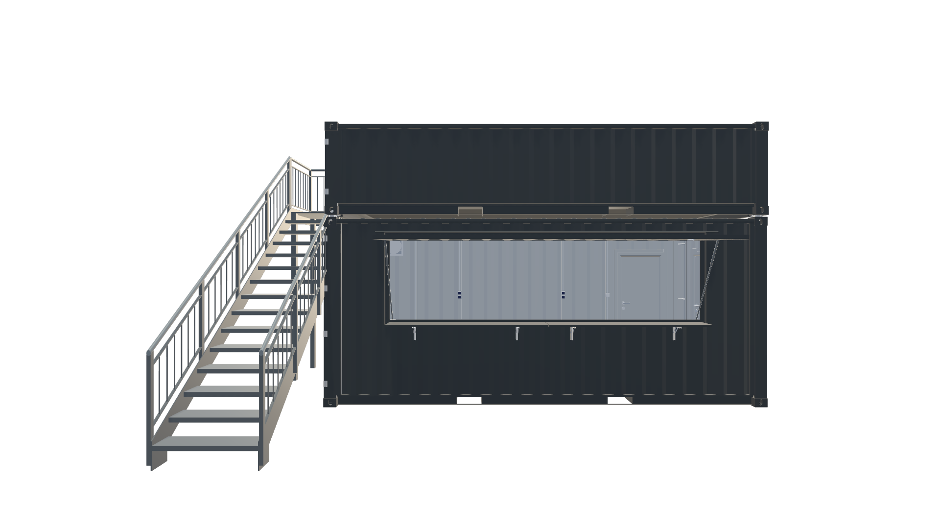 Getränke-Festivalcontainer „Volt.age“ – Eventmodul mit Dachterrasse Screenshot - Frontal