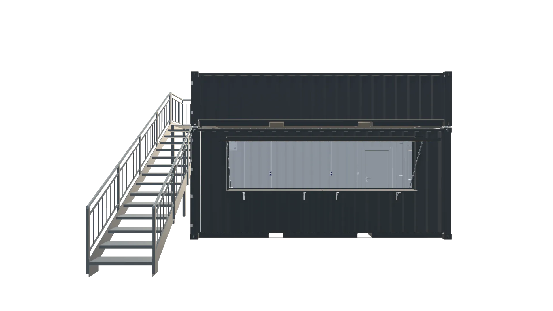 Getränke-Festivalcontainer „Volt.age“ – Eventmodul mit Dachterrasse Screenshot - Frontal Getränke-Festivalcontainer „Volt.age“ – Eventmodul mit Dachterrasse Screenshot - Frontal